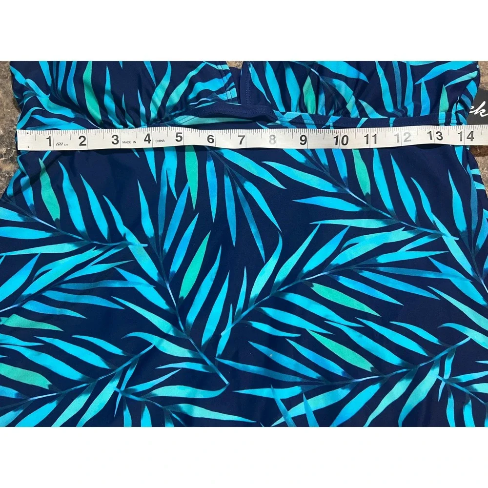 Rekita Womens Tropical Palm Leaf Tankini Set Navy Teal Swim Skirt Medium NEW - Picture 9 of 9